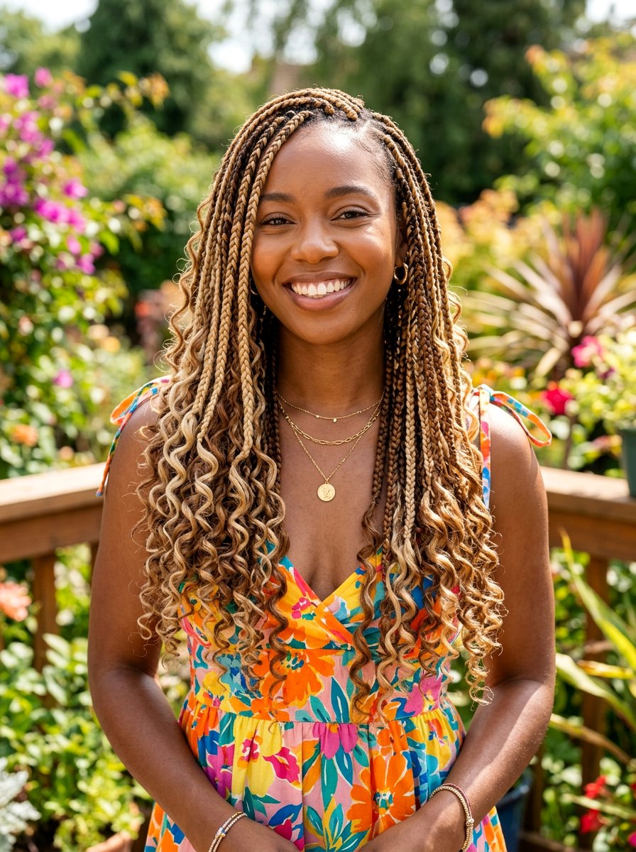 Mixed Color Knotless Braids With Curls - 20 knotless braids with curls - 20 knotless braids with curls