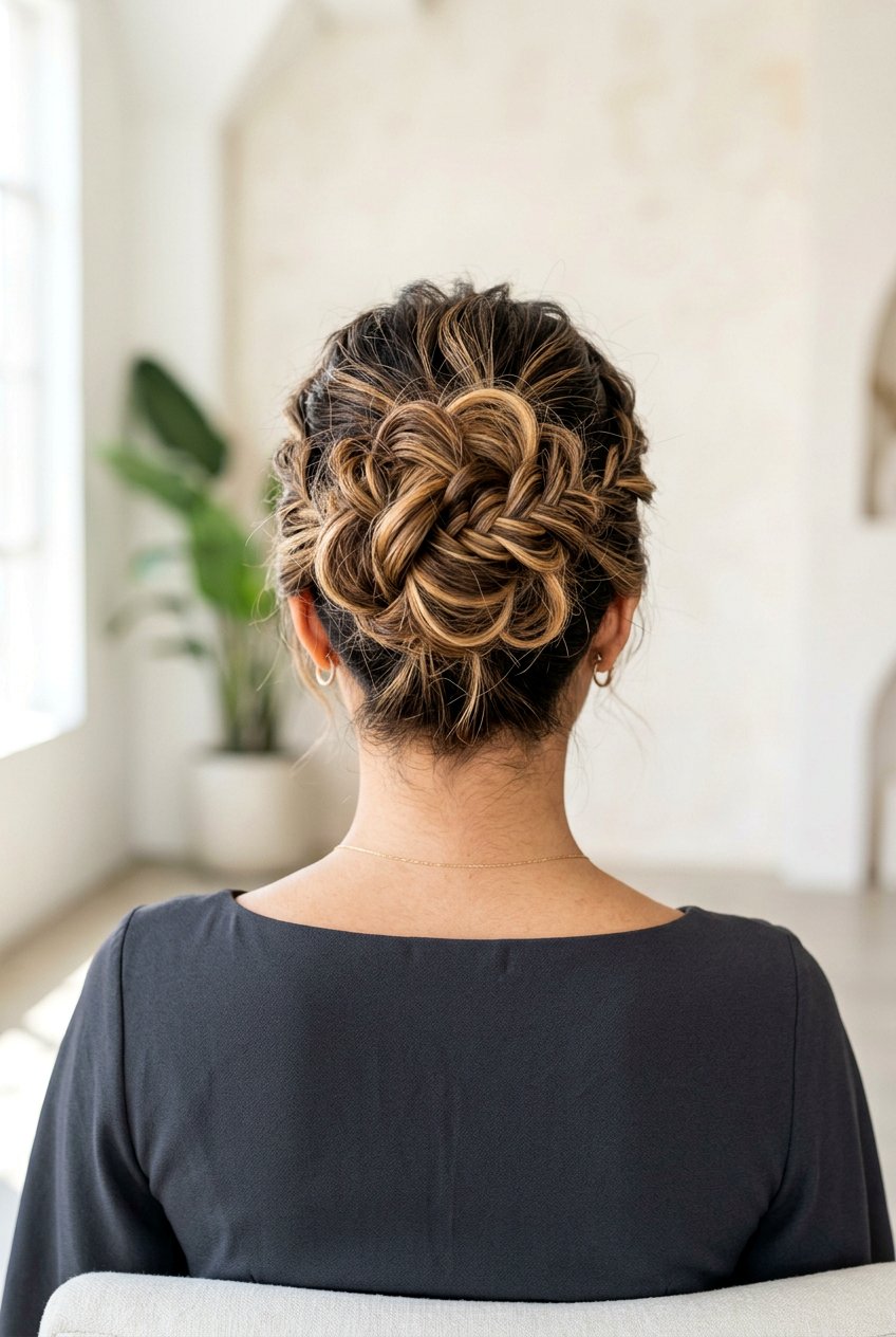 Mixed Tone Textured Knot - 20 prom hairstyle with low textured bun - 20 prom hairstyle with low textured bun