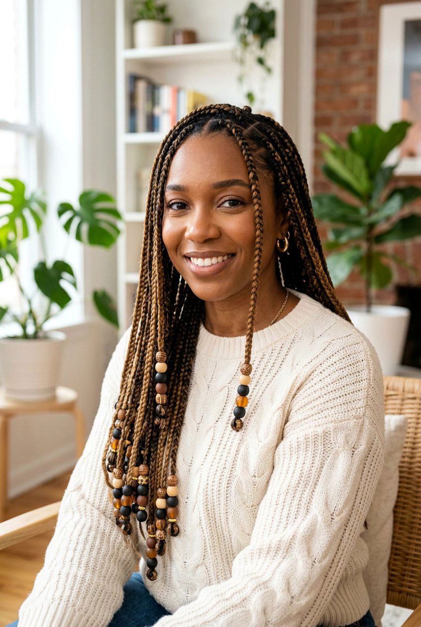 Mixed color knotless braids with beads - 20 waist length knotless braids with beads - 20 waist length knotless braids with beads