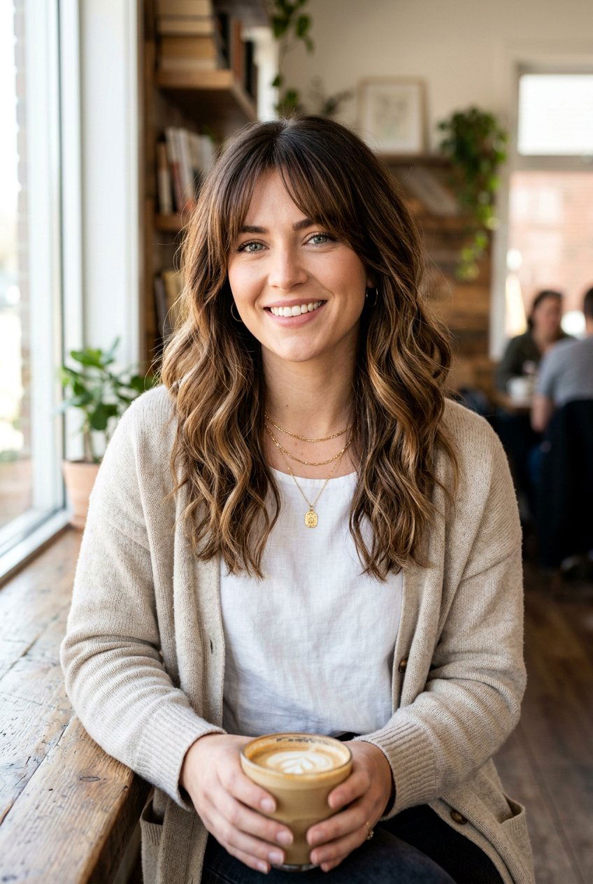 Mocha Balayage With Curtain Bangs - 20 mocha balayage on dark hair - 20 mocha balayage on dark hair