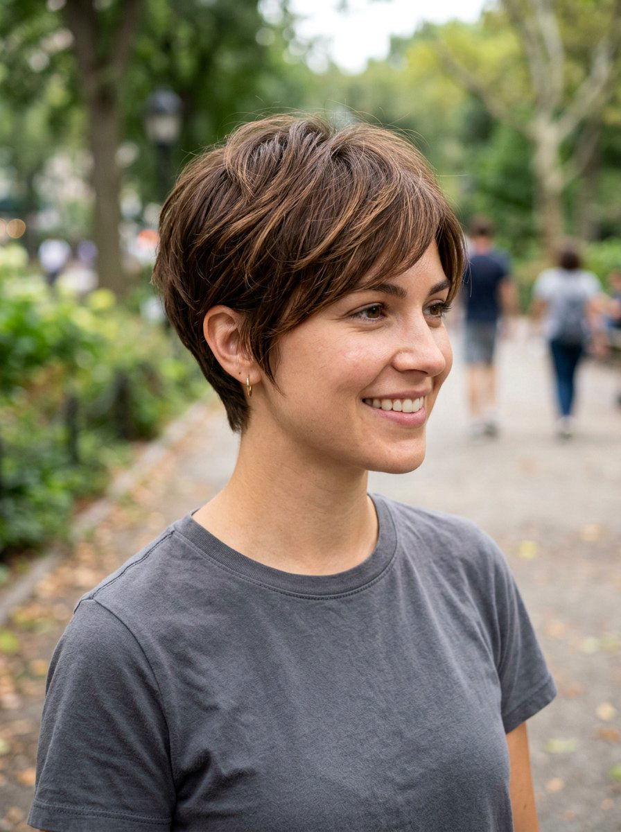 Mocha Brown Pixie Cut - 20 summer sun kissed brunette hair - 20 summer sun kissed brunette hair