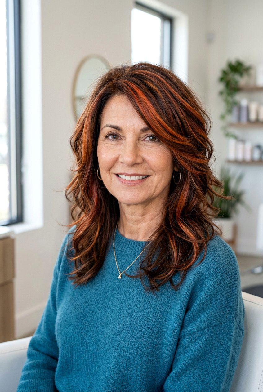 Mocha Brown With Copper Ribbons - 20 soft mocha brunette for mature women - 20 soft mocha brunette for mature women