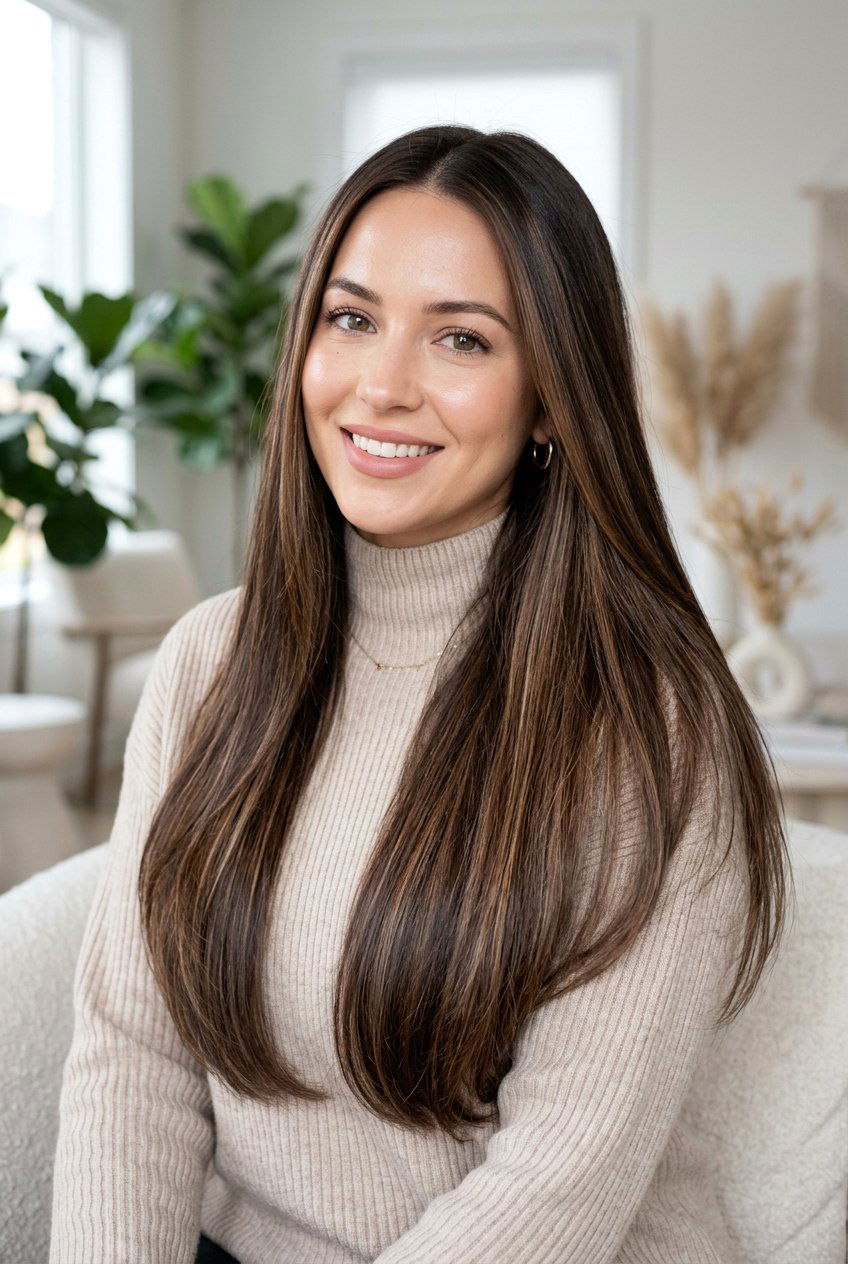 Mocha Brunette with Subtle Dimensional Highlights - 20 soft brunette highlights - 20 soft brunette highlights