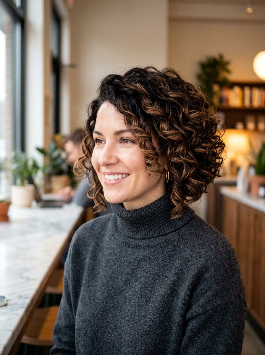 Mocha Dimensional Balayage Stacked Curly Bob - 20 dimensional balayage for curly bob - 20 dimensional balayage for curly bob