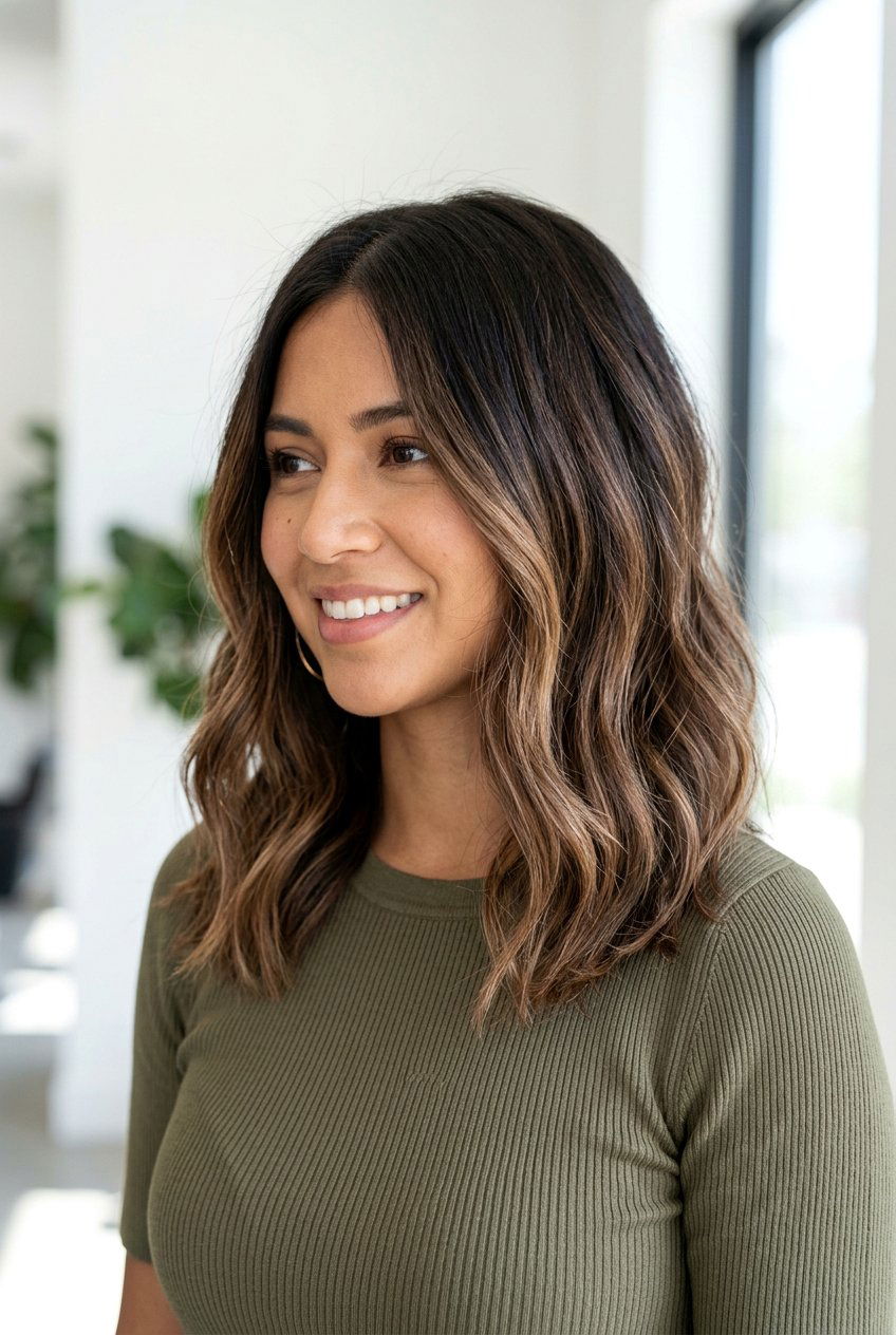 Mocha Highlights On Dark Brown Lob - 20 mocha highlights on dark brown hair - 20 mocha highlights on dark brown hair