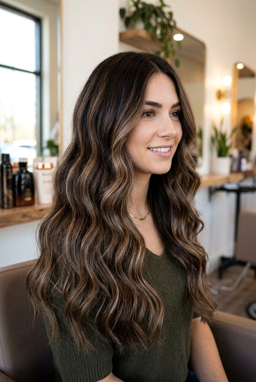 Mocha caramel balayage on dark brown hair - 20 dark brown hair with caramel balayage - 20 dark brown hair with caramel balayage