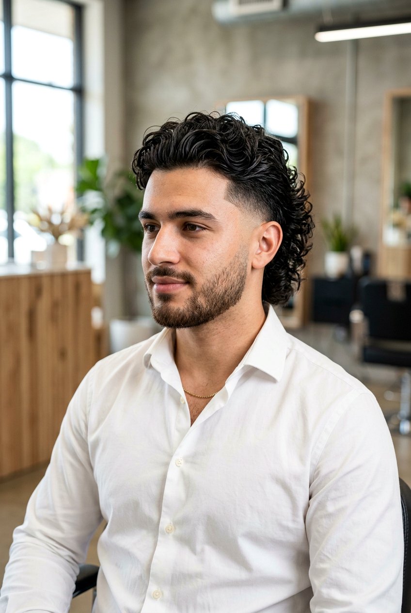 Modern Curly Mullet With Mid Taper Fade - 20 curly mullet with taper fade - 20 curly mullet with taper fade