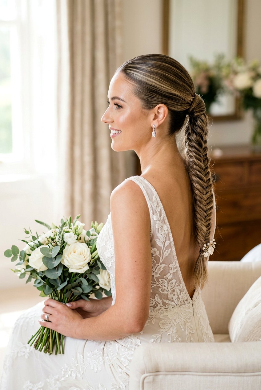 Modern Fishtail Braid Bridal Hair - 20 bridal hairstyle for sleek modern wedding - 20 bridal hairstyle for sleek modern wedding