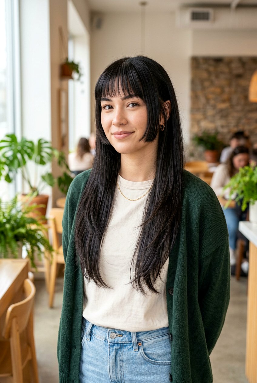 Modern Hime Cut with Textured Ends - 20 hime haircut for straight long hair - 20 hime haircut for straight long hair