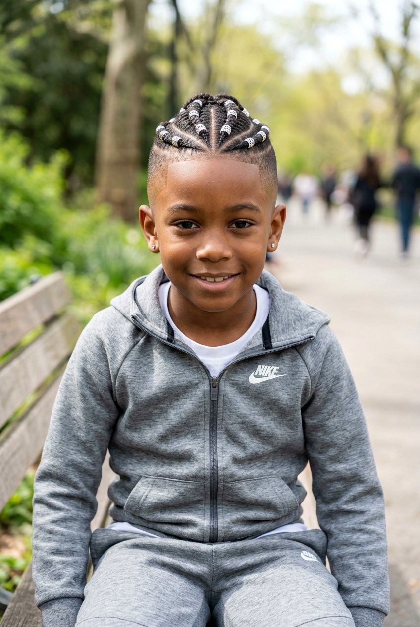Mohawk Boys Cornrows With Metallic Beads - 20 boys cornrows with beads - 20 boys cornrows with beads