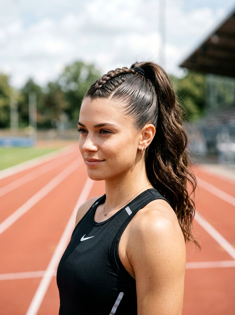 Mohawk Braid High Ponytail - 20 tennis ponytail with braid - 20 tennis ponytail with braid