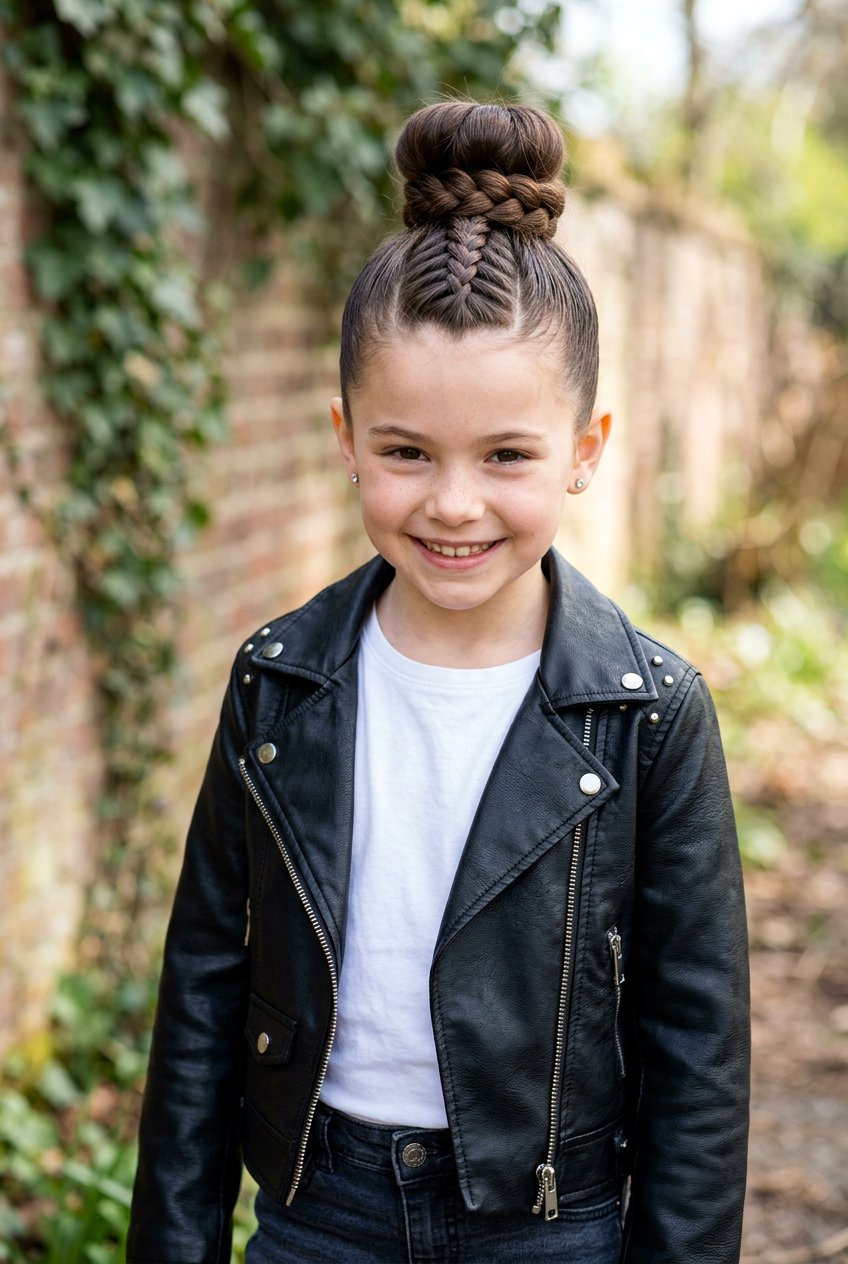 Mohawk Braid Into High Bun For Little Girls - 20 little girls school bun hairstyle - 20 little girls school bun hairstyle
