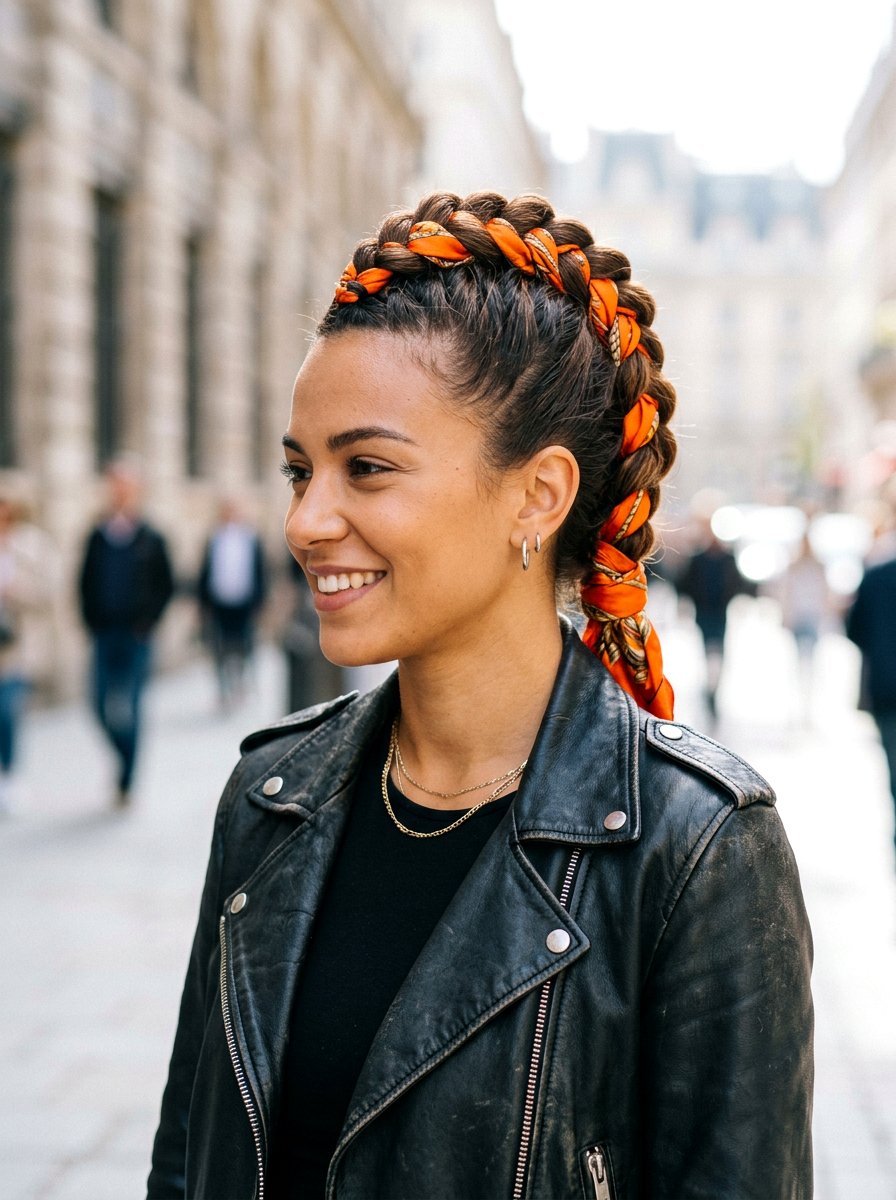 Mohawk Braid Scarf - 20 scarf braid hairstyle for women - 20 scarf braid hairstyle for women