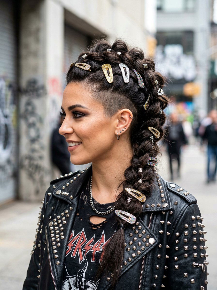Mohawk Braid With Glitter Clips - 20 party hairstyle with glitter clips - 20 party hairstyle with glitter clips