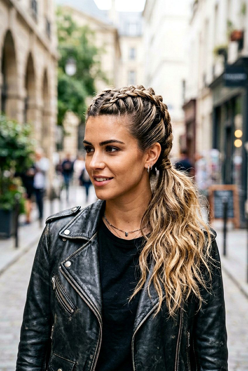 Mohawk Braided Low Ponytail With Messy Waves - 20 braided low ponytail with waves - 20 braided low ponytail with waves