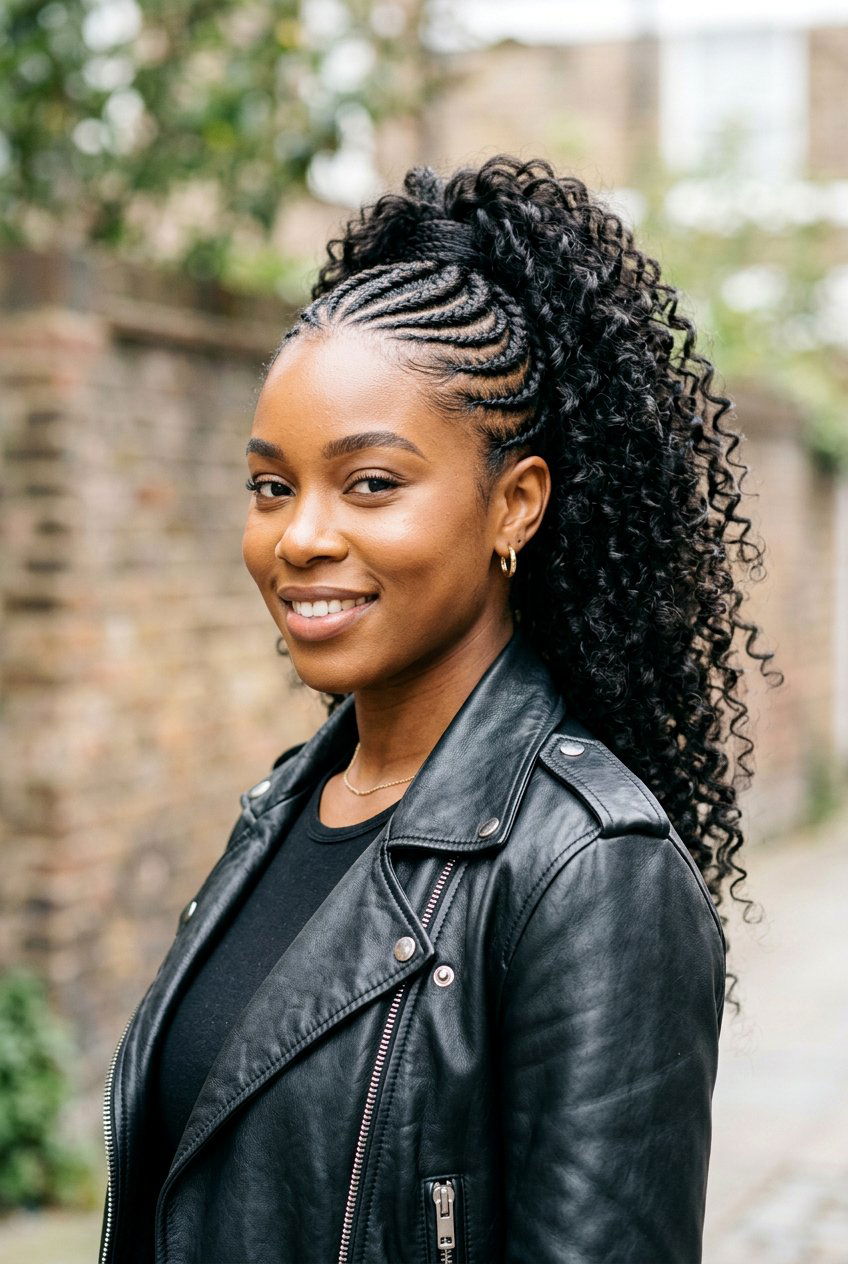 Mohawk Braided Ponytail - 20 natural hair ponytail with braids - 20 natural hair ponytail with braids