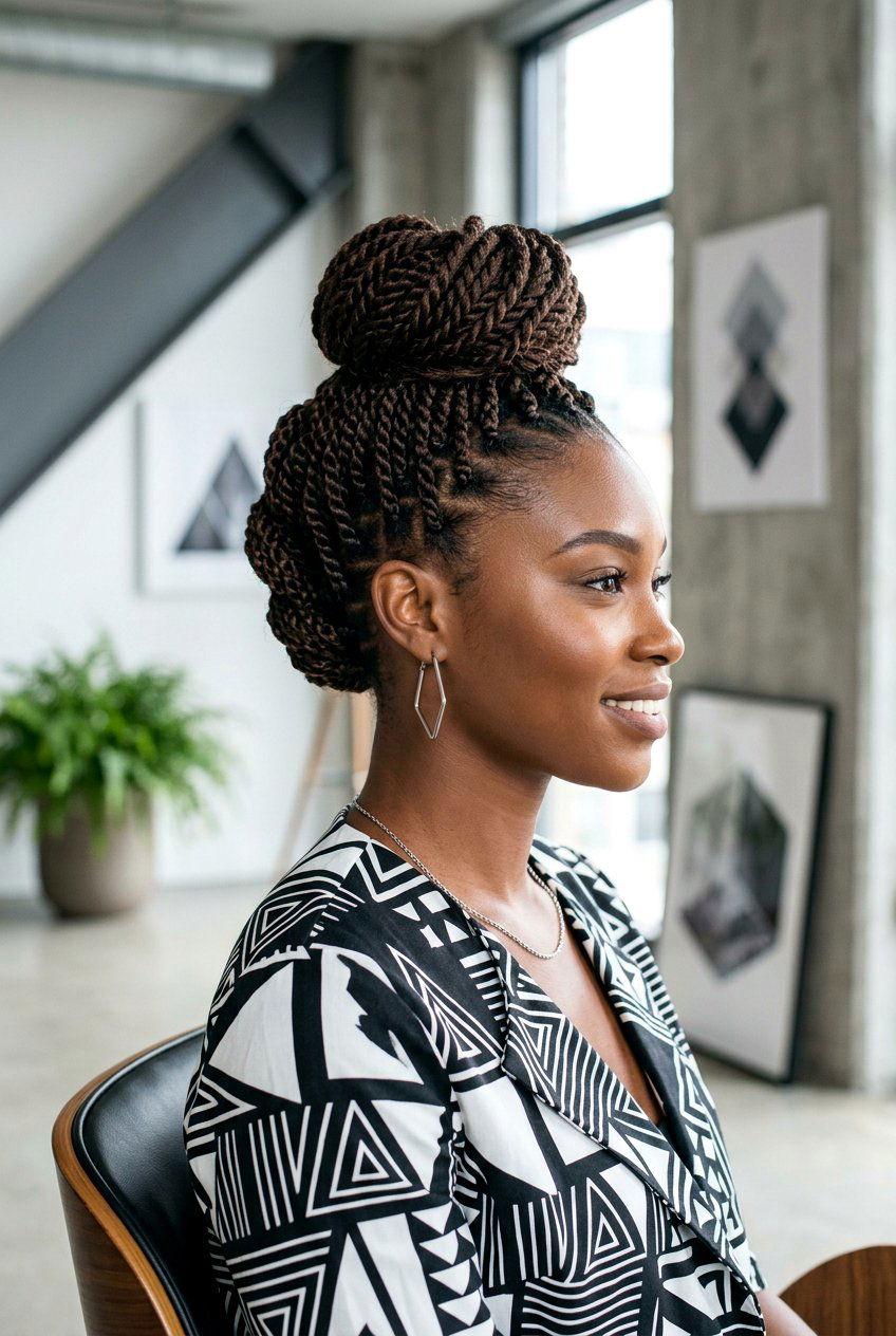 Mohawk Senegalese Twist Bun - 20 senegalese twists bun for women - 20 senegalese twists bun for women