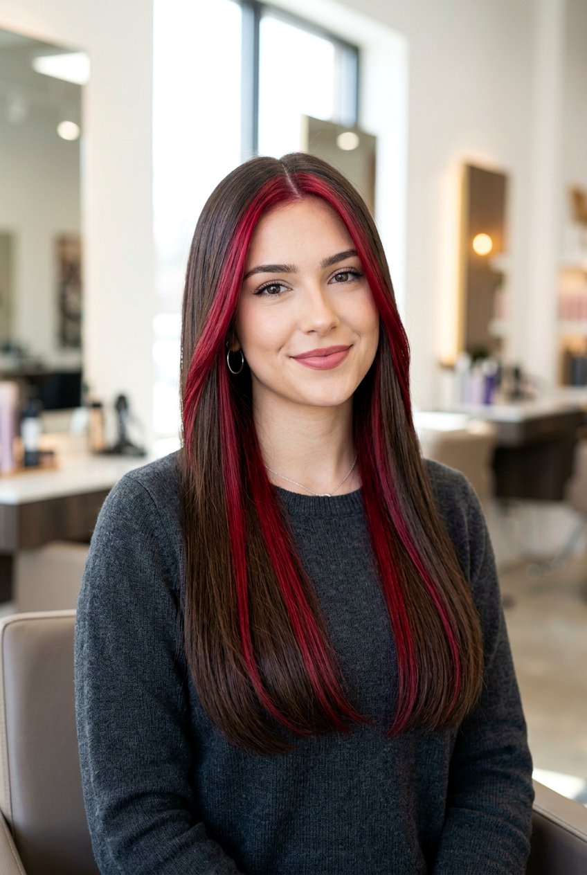 Money Piece Red Highlights Dark Brown Hair - 20 red highlights on dark brown hair - 20 red highlights on dark brown hair