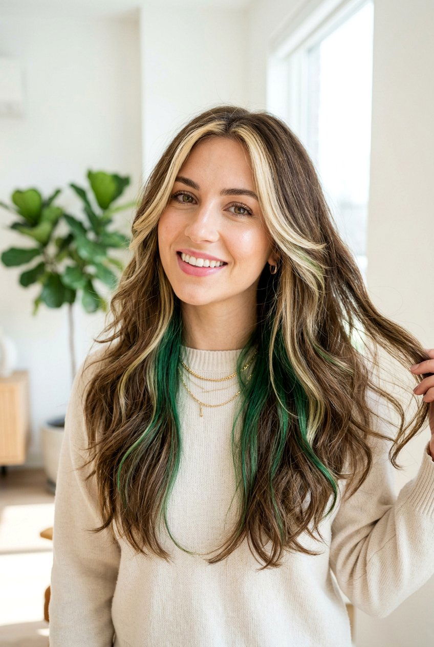 Money Piece With Green Peekaboo Panels - 20 green peekaboo hair color - 20 green peekaboo hair color