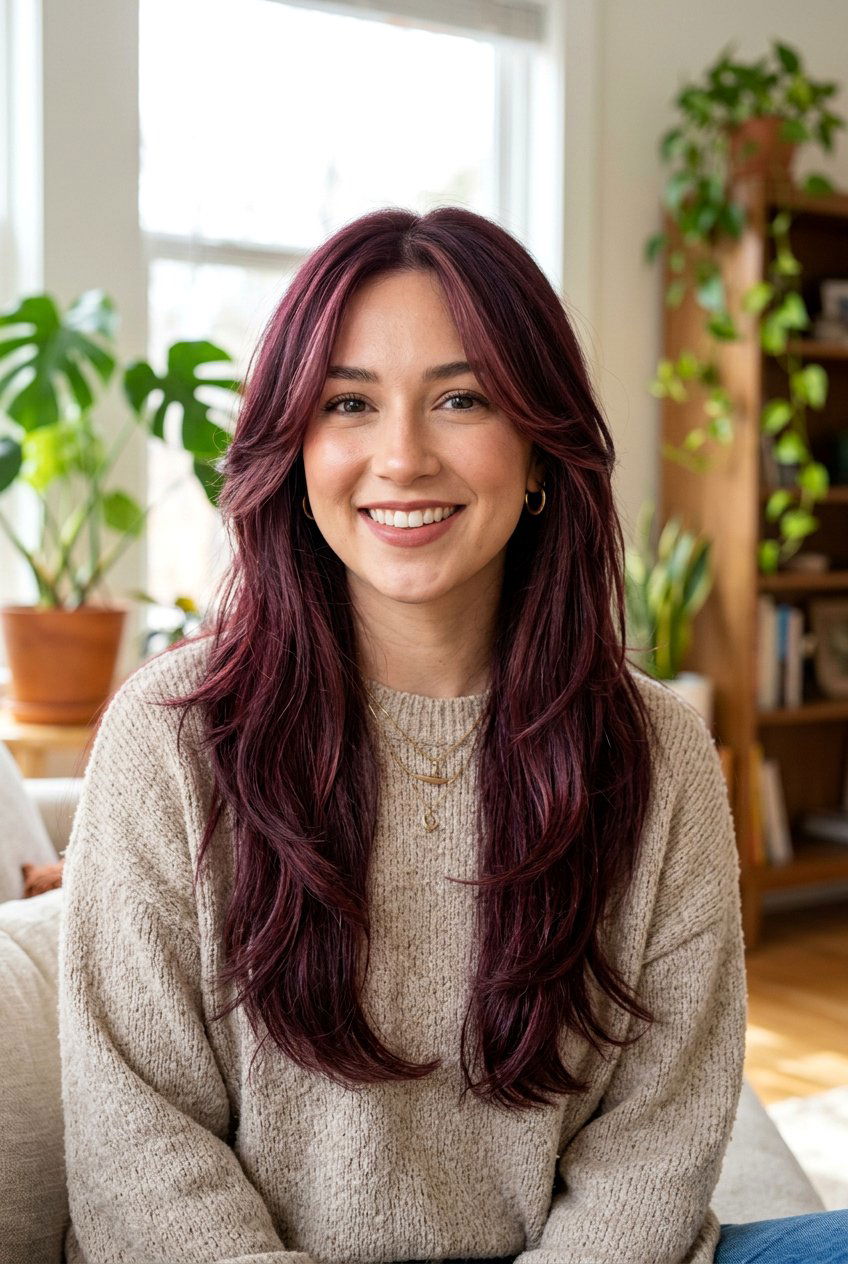 Mulberry Hair Color With Face Framing Layers - 20 mulberry hair color ideas - 20 mulberry hair color ideas