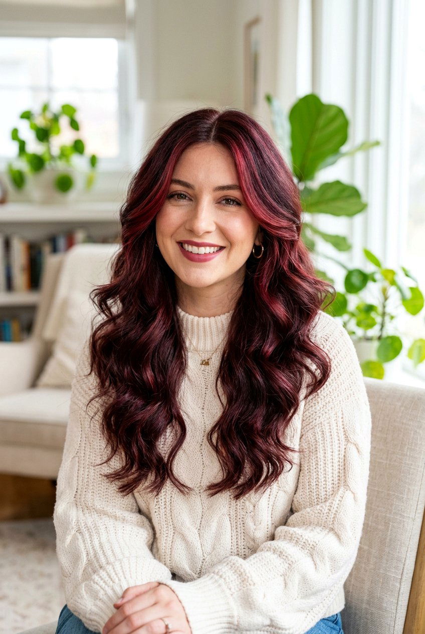 Mulled Wine Hair On Long Layers - 20 mulled wine hair color - 20 mulled wine hair color