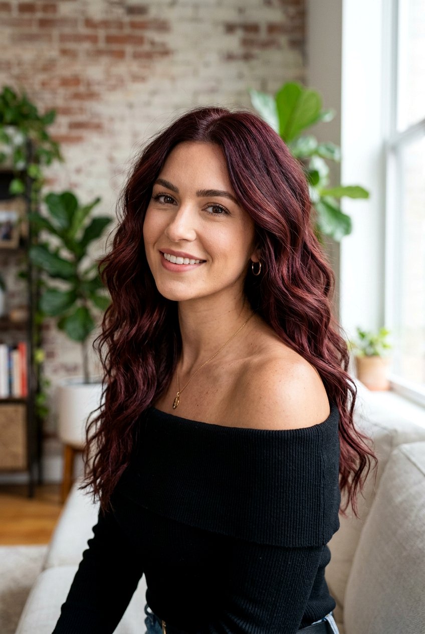 Mulled Wine Hair On Wavy Hair - 20 mulled wine hair color - 20 mulled wine hair color