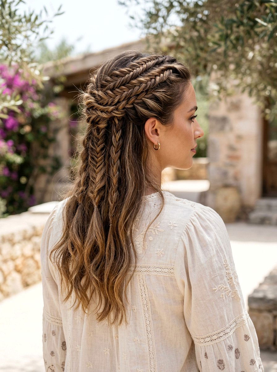 Multi Braid Half Updo - 20 vacation hairstyle with braided half updo - 20 vacation hairstyle with braided half updo