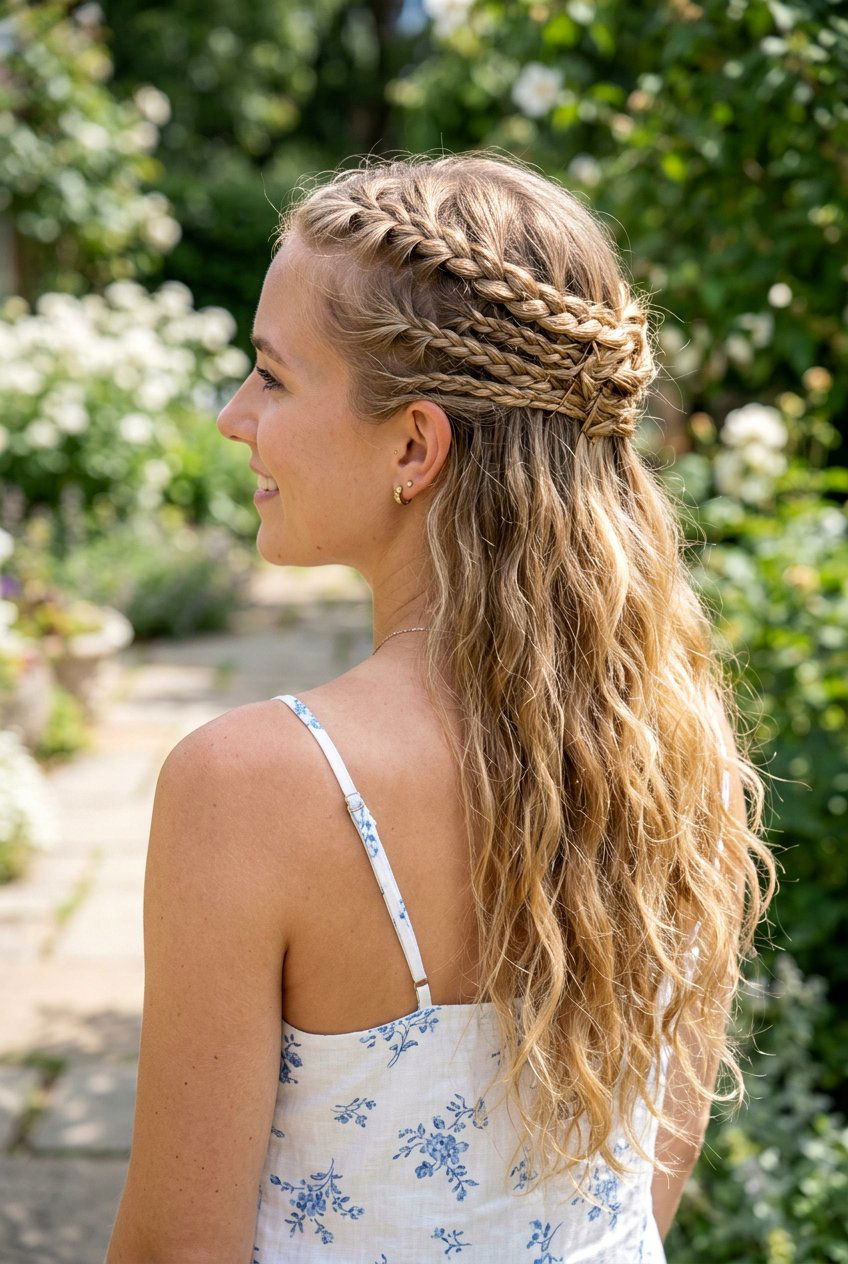 Multi Braided Half Up - 20 road trip hairstyle for long layers - 20 road trip hairstyle for long layers