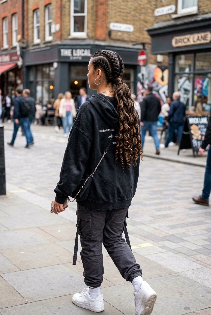 Multi Braided Low Ponytail With Defined Waves - 20 braided low ponytail with waves - 20 braided low ponytail with waves