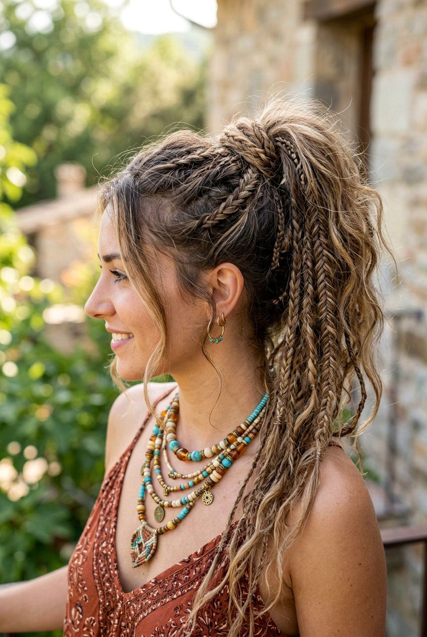 Multi Braided Messy Ponytail - 20 boho messy ponytail hairstyle - 20 boho messy ponytail hairstyle