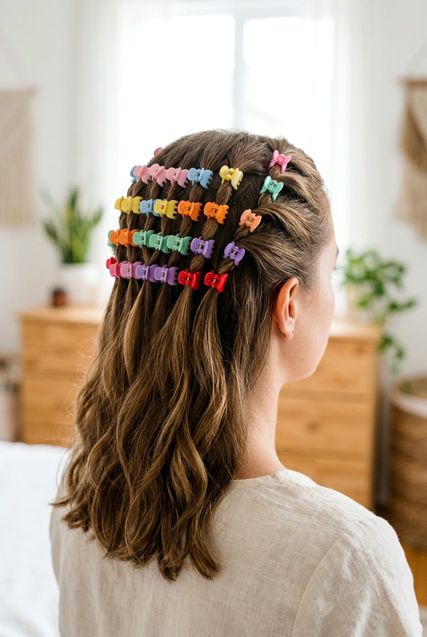 Multi Mini Clip Rows - 20 windy day claw clip hairstyle - 20 windy day claw clip hairstyle