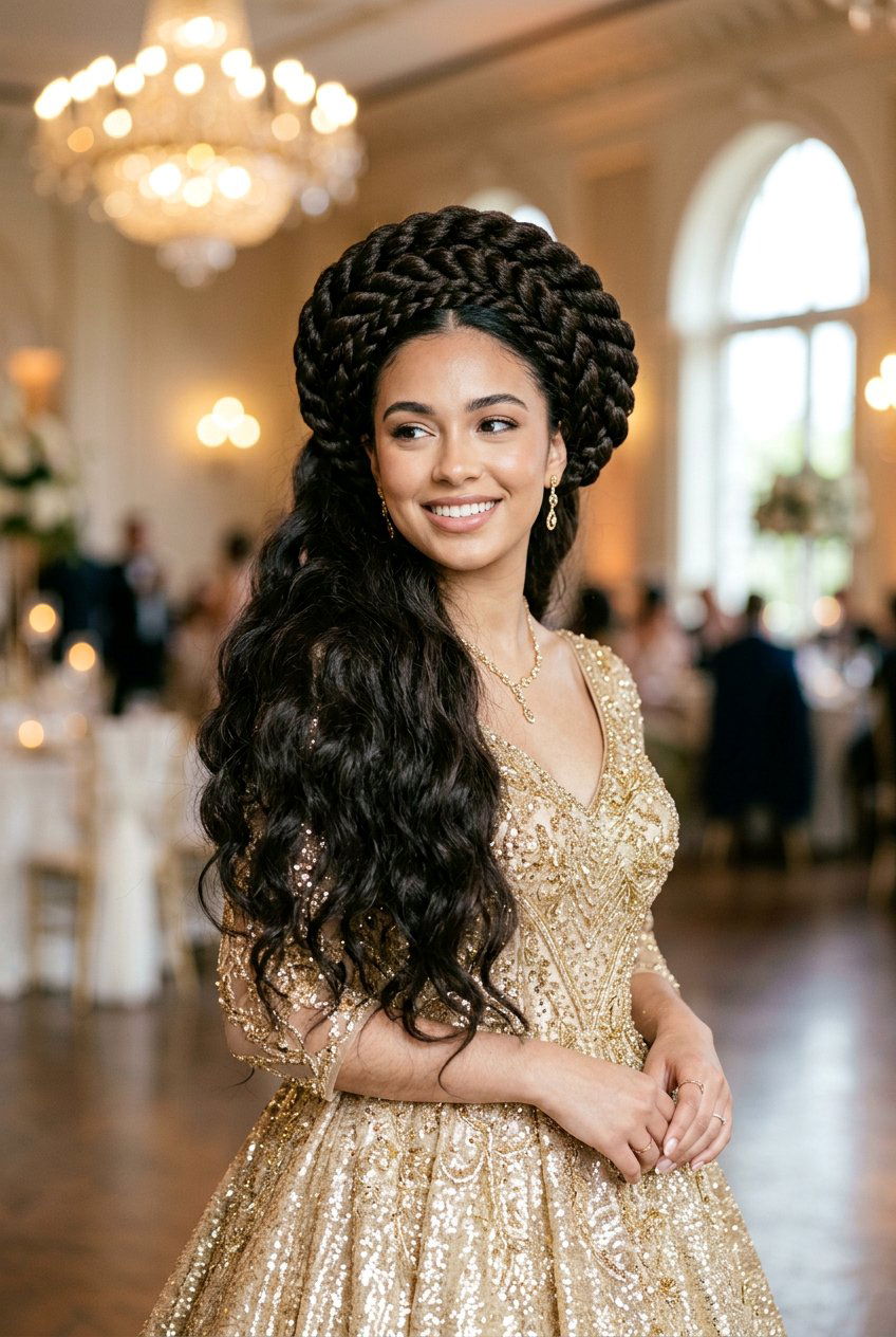 Multi Strand Rope Twist Crown - 20 prom hairstyle with twisted half up - 20 prom hairstyle with twisted half up