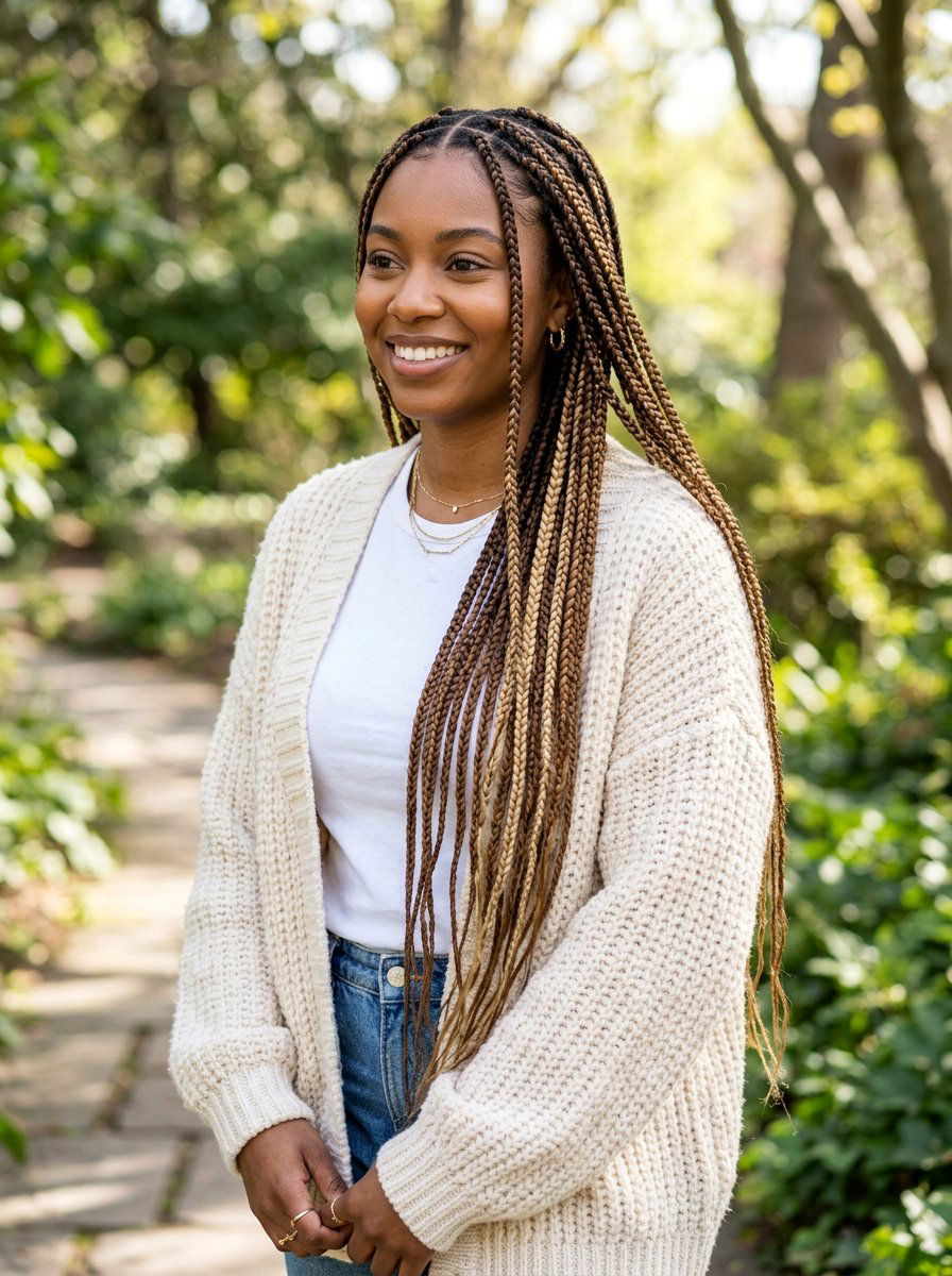 Multi tone waist length knotless braids - 20 waist length knotless braids - 20 waist length knotless braids