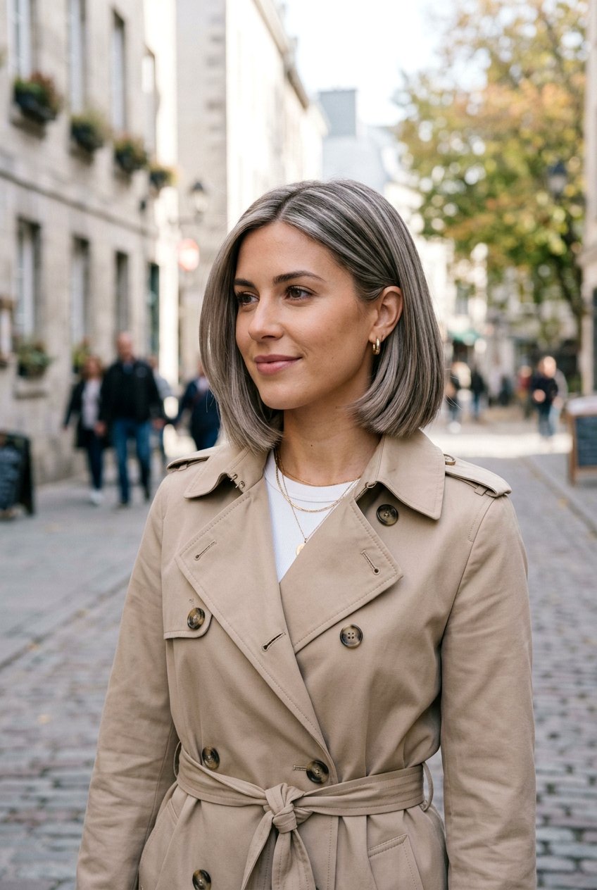 Mushroom Blonde Gray Blending Bob - 20 gray blending bob with highlights - 20 gray blending bob with highlights