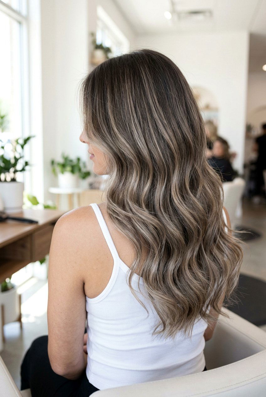 Mushroom Brown Balayage On Long Layers - 20 mushroom brown for cool skin tones - 20 mushroom brown for cool skin tones