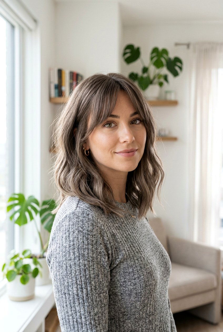 Mushroom Brown Lob With Curtain Bangs - 20 best hair color ideas for roundup posts - 20 best hair color ideas for roundup posts