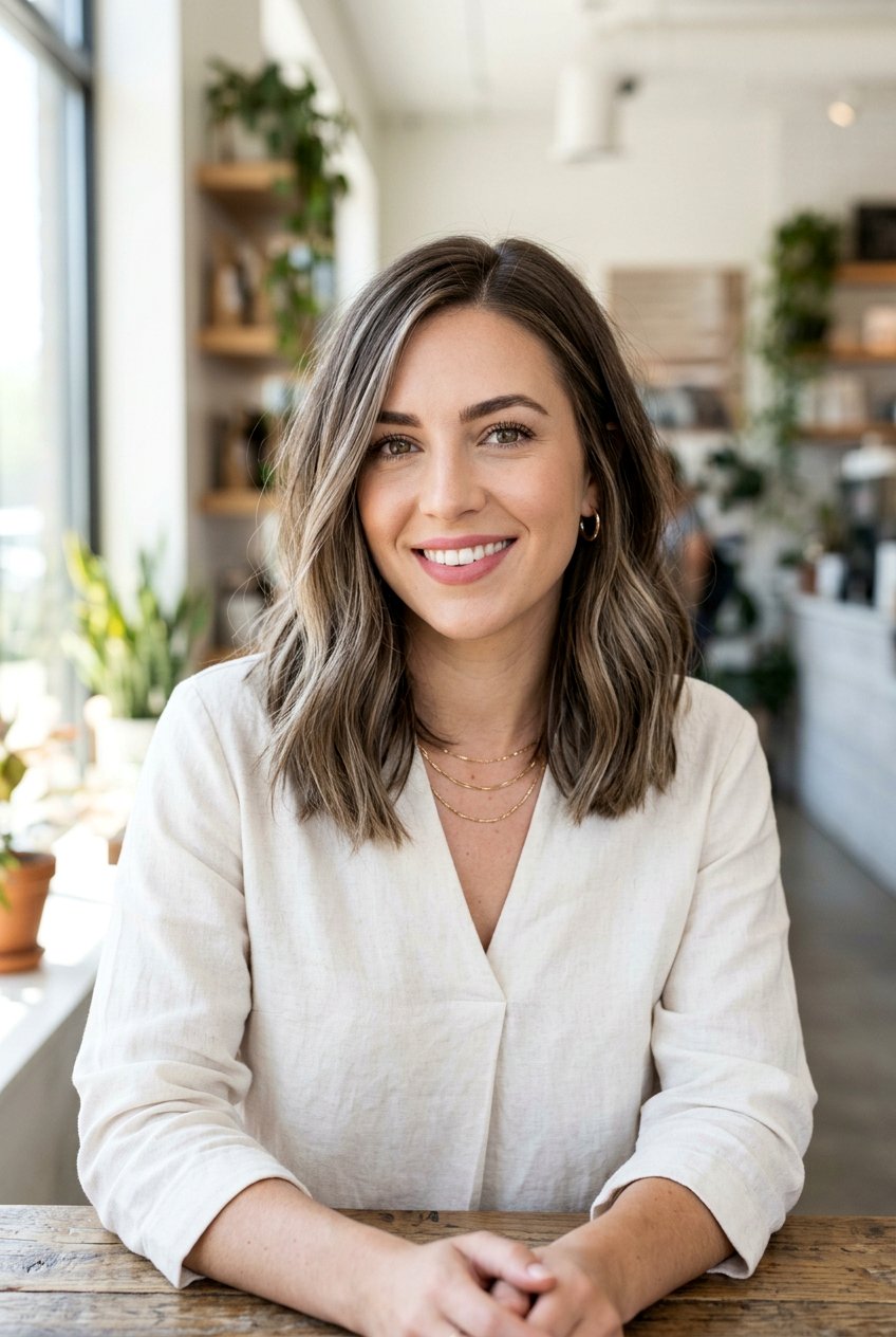 Mushroom Brown Lob With Highlights - 20 mushroom highlights on brunette hair - 20 mushroom highlights on brunette hair