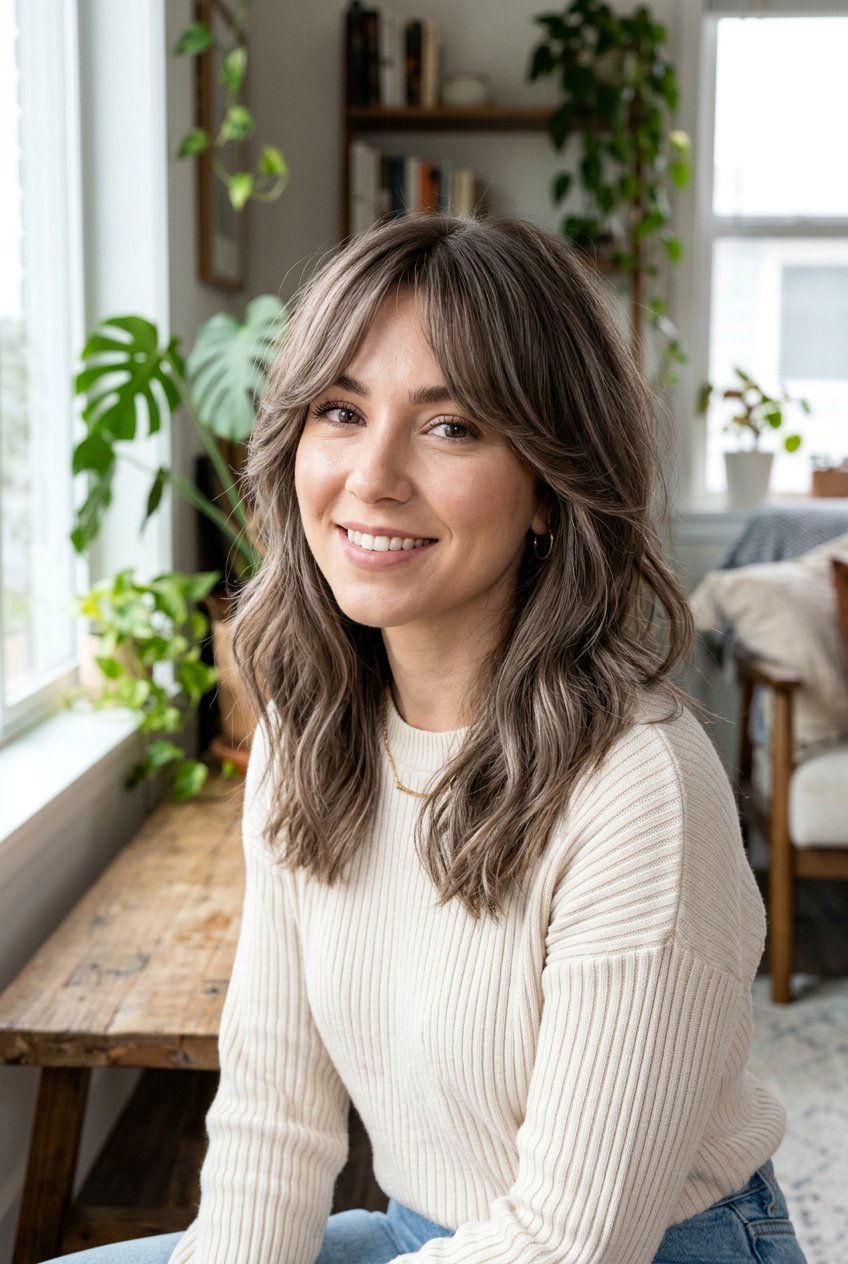 Mushroom Brunette with Curtain Bangs - 20 cool mushroom brunette hair - 20 cool mushroom brunette hair