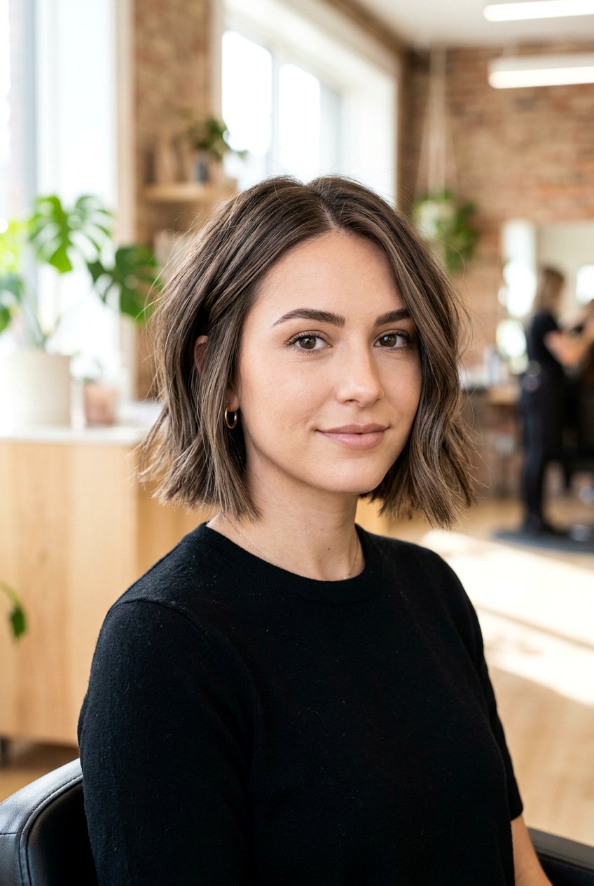 Mushroom Highlights On Short Brunette Bob - 20 mushroom highlights on brunette hair - 20 mushroom highlights on brunette hair