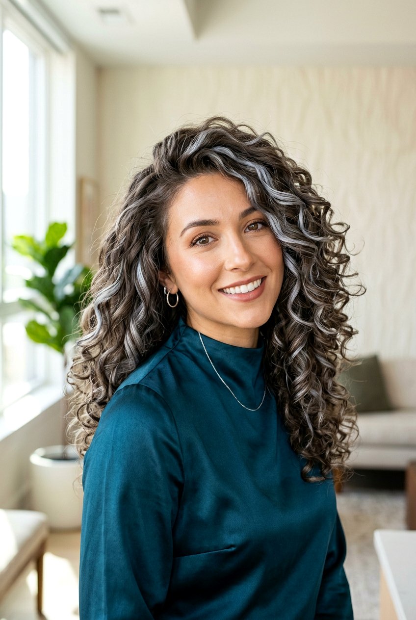 Mushroom brunette with metallic gray ribbons - 20 mushroom brunette gray blend - 20 mushroom brunette gray blend