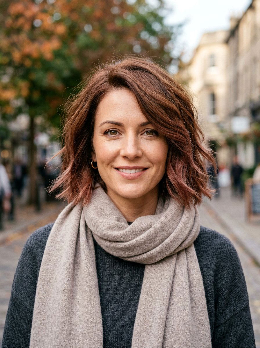 Muted Copper Brown Textured Bob - 20 red brown hair color for winter - 20 red brown hair color for winter