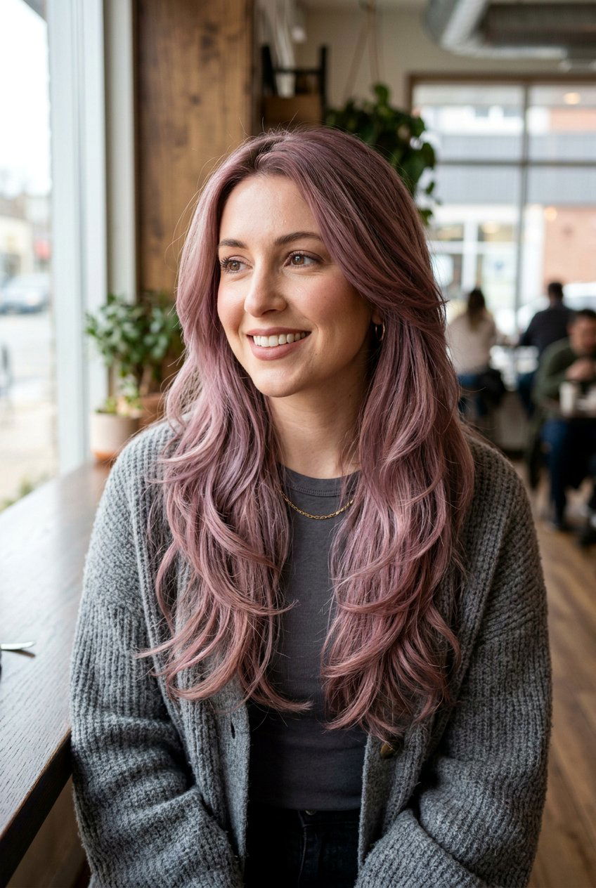 Muted Mauve Long Layered Hair - 20 long layered hair color ideas - 20 long layered hair color ideas