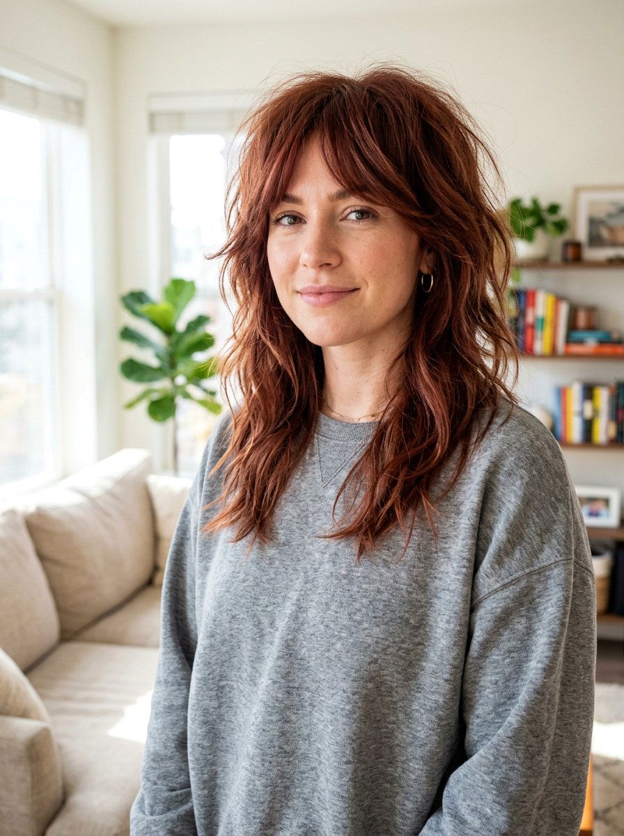 Muted Red Shag - 20 red shag hair color ideas - 20 red shag hair color ideas