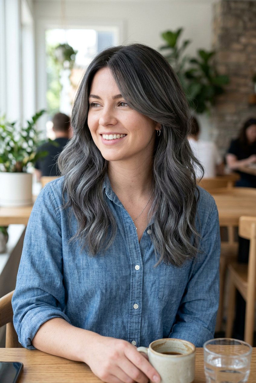 Muted Slate Balayage - 20 balayage for women with naturally gray hair - 20 balayage for women with naturally gray hair