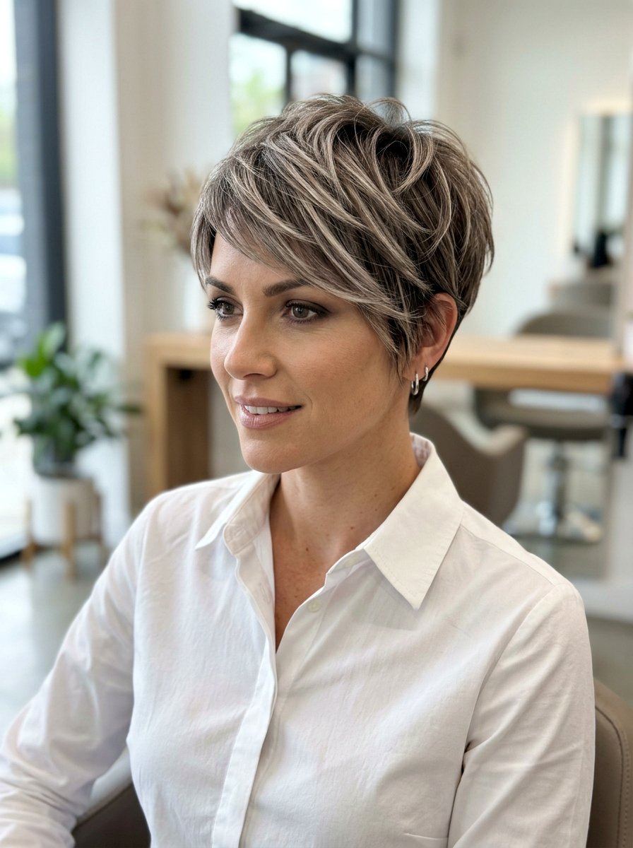 Muted Smoky Bronde Balayage on a Pixie Cut - 20 smoky bronde balayage - 20 smoky bronde balayage