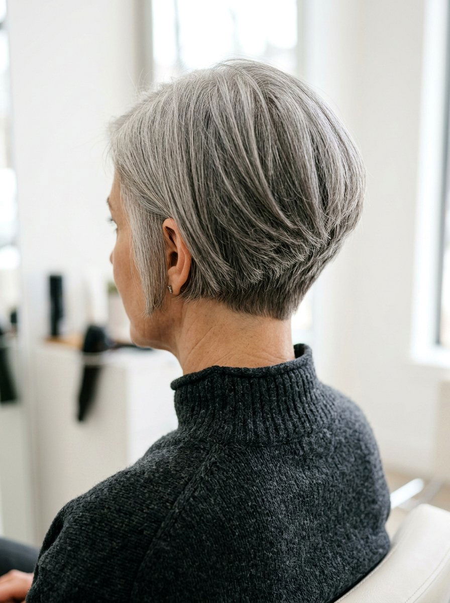 Nape Length Stacked Bob - 20 stacked bob for fine gray hair - 20 stacked bob for fine gray hair