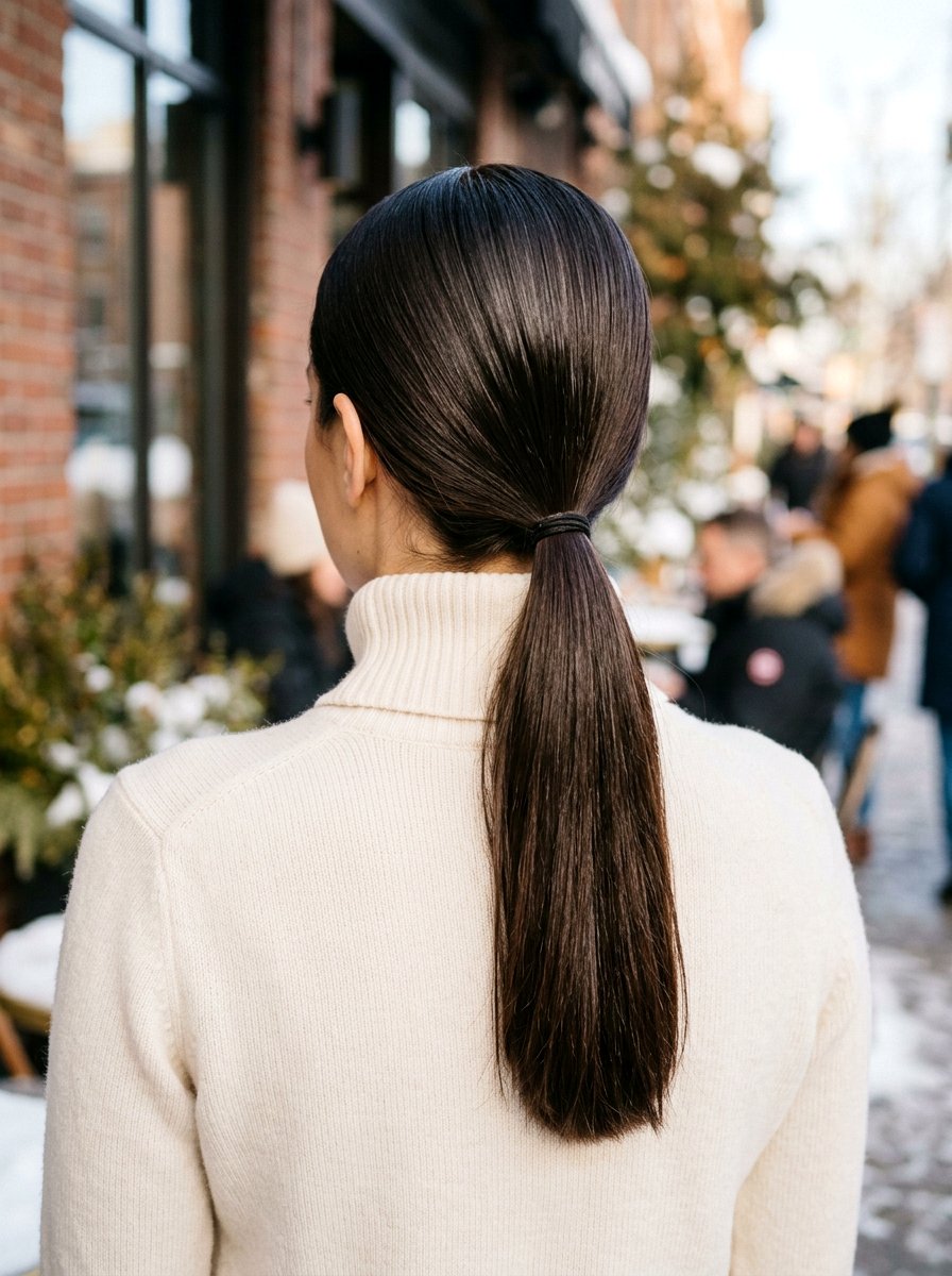 Nape Level Glossy Straight Ponytail - 20 glossy straight ponytail hairstyle - 20 glossy straight ponytail hairstyle