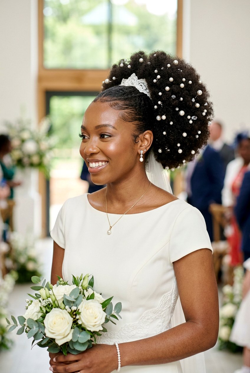 Natural Afro Bridal Ponytail With Accessories - 20 natural bridal hairstyles for black women - 20 natural bridal hairstyles for black women