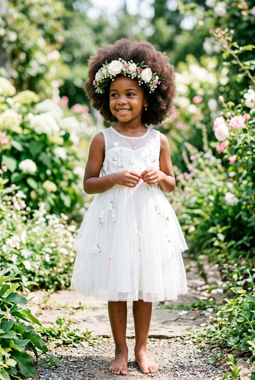 Natural Afro Curls With Flower Halo - 20 flower girl hairstyles with curls - 20 flower girl hairstyles with curls