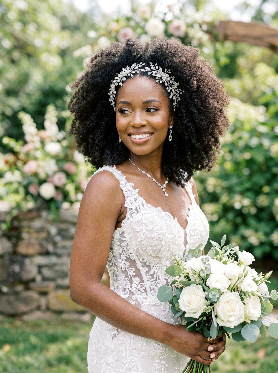 Natural Afro Curls With Hair Vine - 20 wedding hairstyles with hair vines - 20 wedding hairstyles with hair vines